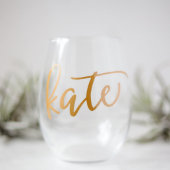 Stylish Bridal Party Wedding Stemless Wine Glass (Front)