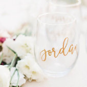 Stylish Bridal Party Wedding Stemless Wine Glass (Front)