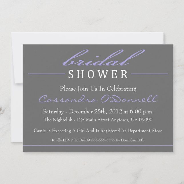 Stylish Bridal Shower Invitations (Purple) (Front)