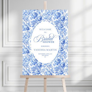 Stylish Bridal Shower Navy Blue Roses Welcome Sign