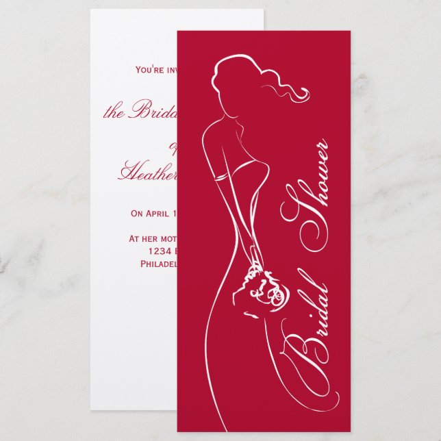 Stylish Bride Deep Red Bridal Shower Invitation (Front/Back)