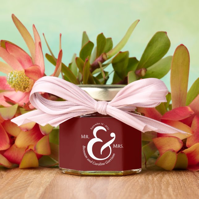 Stylish Bride Groom Names On Mauve Taupe Honey Jar Favors (Insitu (Wedding))