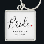 Stylish Bride Wedding Keychain<br><div class="desc">The perfect gift for any bride,  the fun and modern design features a stylish typography script "Bride" with cute little red love heart full stops. The design is easy to personalize with your name and established wedding date and will be the perfect keepsake from your special day.</div>