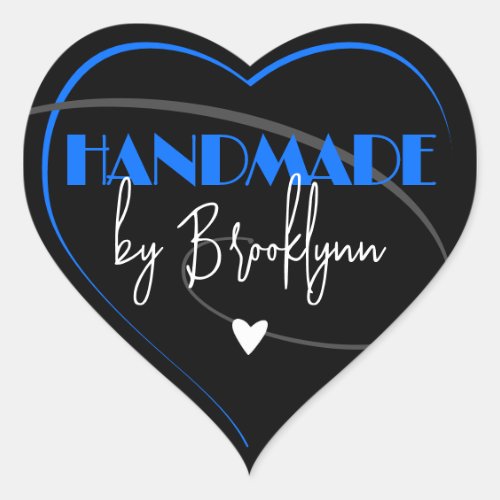 Stylish Bright Blue Handmade Made with Love Heart Heart Sticker