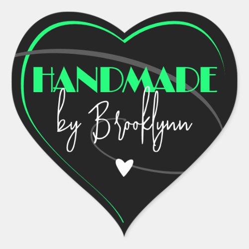 Stylish Bright Green Handmade Made with Love Heart Heart Sticker