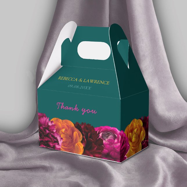 Stylish bright green yellow floral wedding details favor boxes (Creator Uploaded)