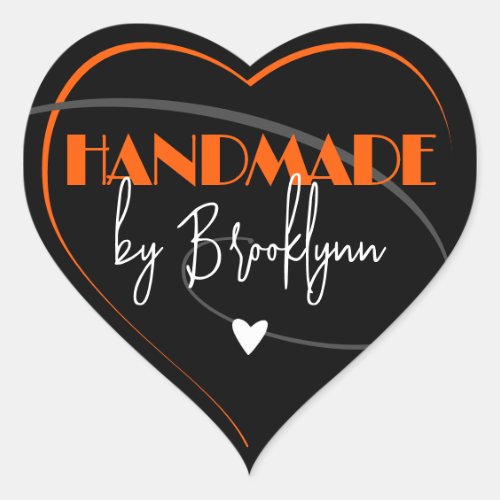 Stylish Bright Orange Handmade Made Love Heart Heart Sticker