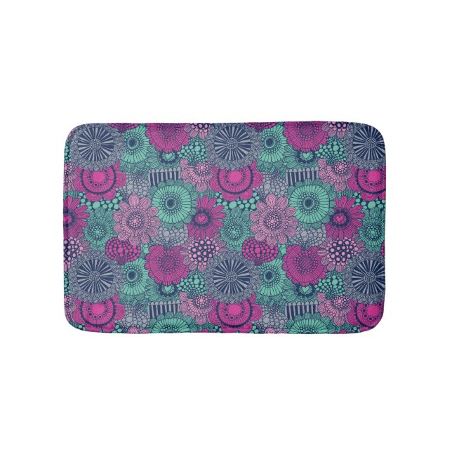 Stylish bright pattern of gorgeous flowers bathroom mat (Front)