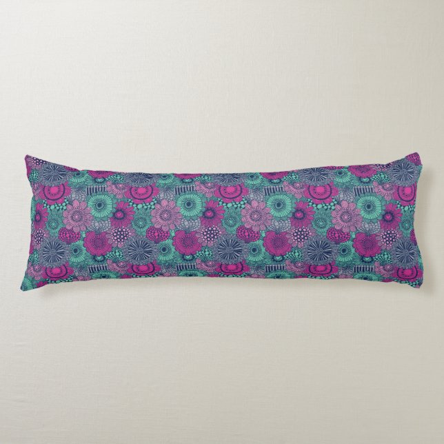 Stylish bright pattern of gorgeous flowers body pillow (Front)