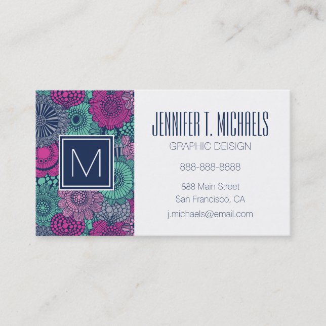 Stylish bright pattern of gorgeous flowers business card (Front)