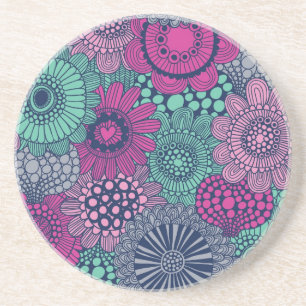 Stylish bright pattern of gorgeous flowers drink coaster