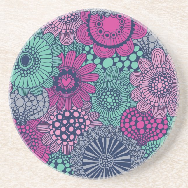 Stylish bright pattern of gorgeous flowers drink coaster (Front)
