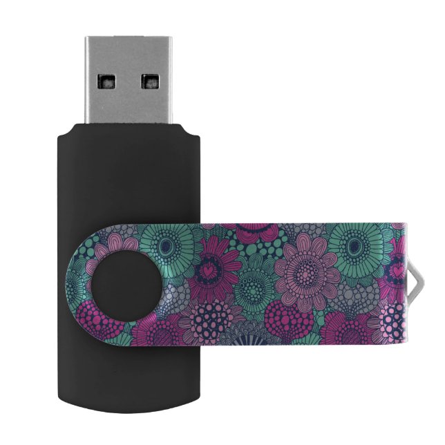Stylish bright pattern of gorgeous flowers flash drive (Opened)