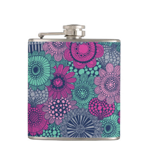 Stylish bright pattern of gorgeous flowers flask