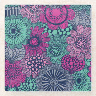 Stylish bright pattern of gorgeous flowers glass coaster