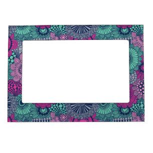 Stylish bright pattern of gorgeous flowers magnetic frame
