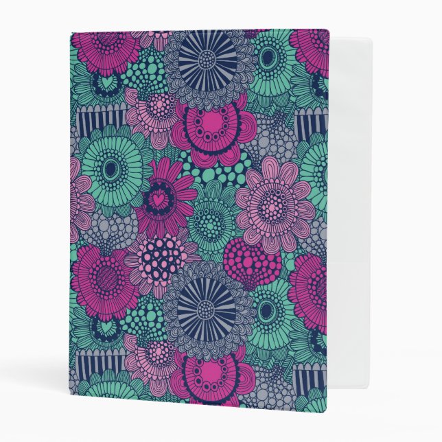 Stylish bright pattern of gorgeous flowers mini binder (Front/Inside)