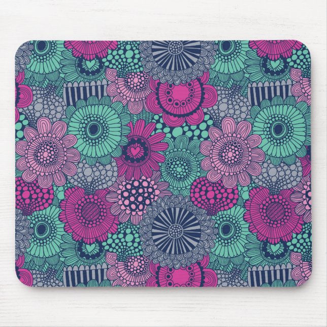 Stylish bright pattern of gorgeous flowers mouse pad (Front)