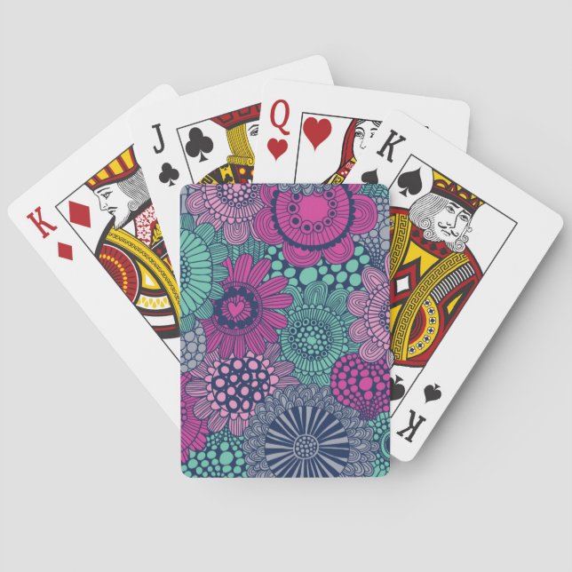 Stylish bright pattern of gorgeous flowers poker cards (Back)