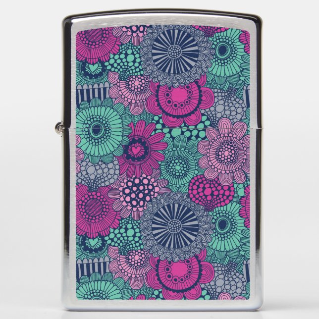 Stylish bright pattern of gorgeous flowers zippo lighter (Front)