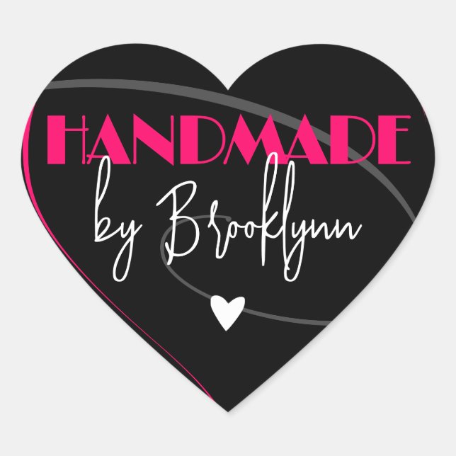 Stylish Bright Pink Handmade Made with Love Heart Heart Sticker (Front)