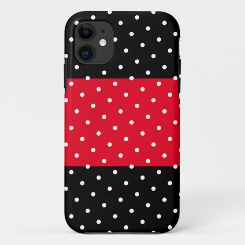Stylish Bright Red Wide Stripe White Dots On Black iPhone 11 Case