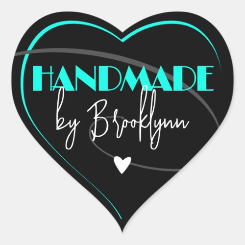 Stylish Bright Teal Handmade Made with Love Heart Heart Sticker