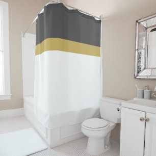 Stylish Bright White Dark Gray Gold Top Stripes Shower Curtain