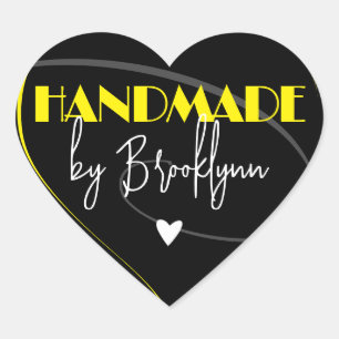 Stylish Bright Yellow Handmade Made Love Heart Sticker