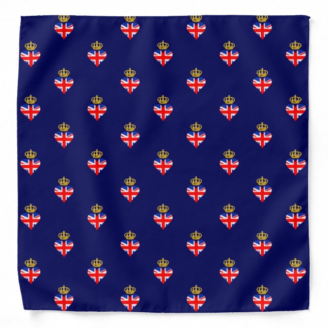 Stylish British, London Heart with Crown on Blue Bandana (Front)