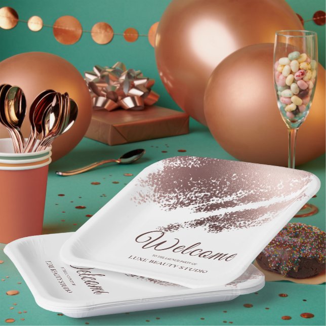 Stylish Bronze Business Event Party Welcome Paper Plates (Multi)