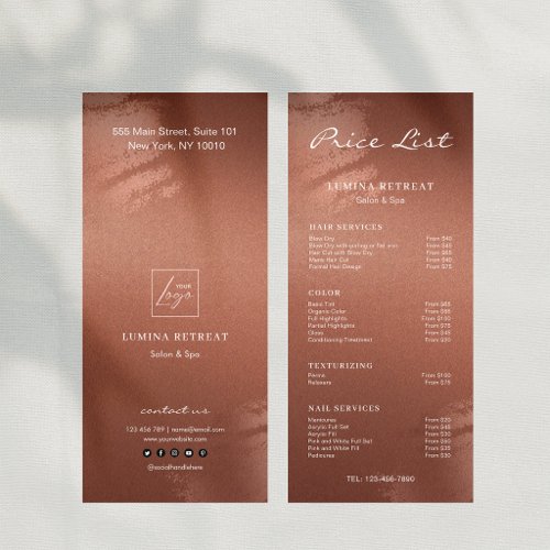 Stylish Bronze Business Logo Price List Rack Card