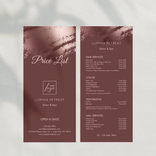 Stylish Bronze Business Logo Price List Rack Card