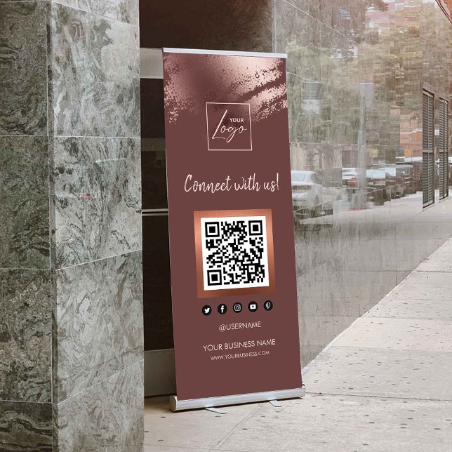 Stylish Bronze Business QR Code Social Media Retractable Banner (Stylish Bronze Business QR Code Social Media Retractable Banner)