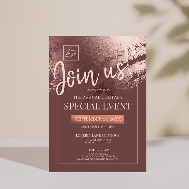 Stylish bronze corporate special event invite (Stylish bronze editable business gala invite)