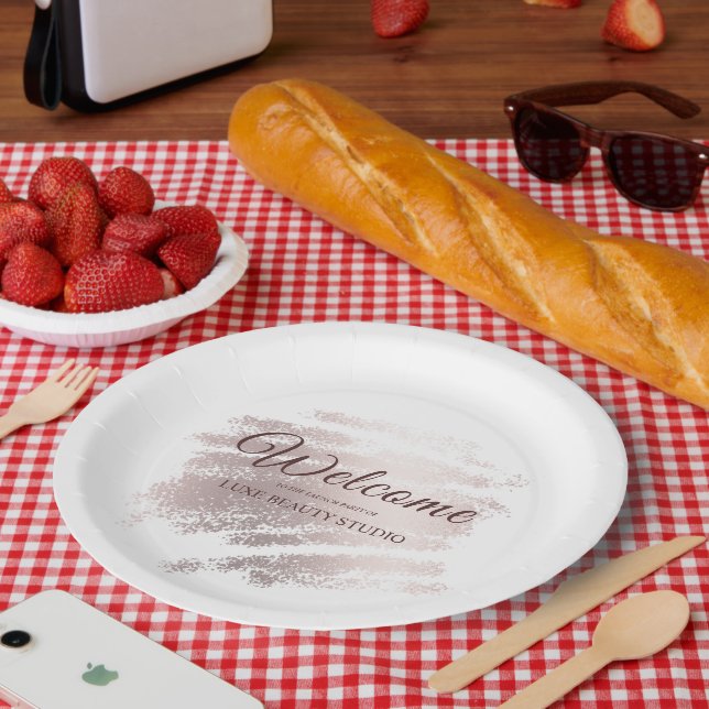 Stylish bronze special event party welcome paper plates (Picnic)