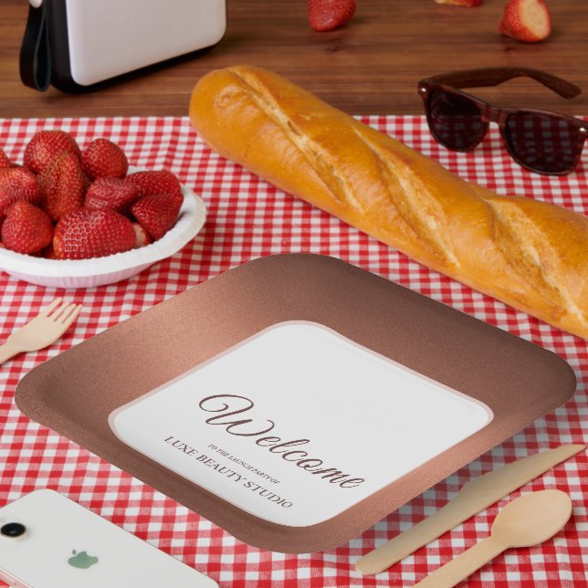 Stylish bronze special event party welcome paper plates (Picnic)