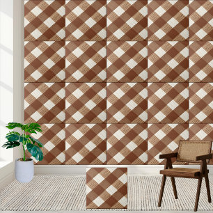 Stylish Brown and White Checkered Wood Grain Tile