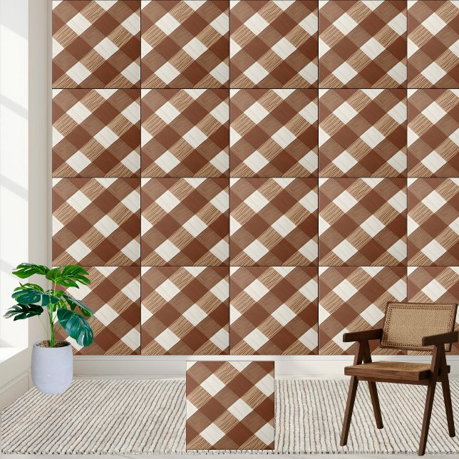 Stylish Brown and White Checkered Wood Grain Tile (Stylish Brown and White Checkered Wood Grain Tile)