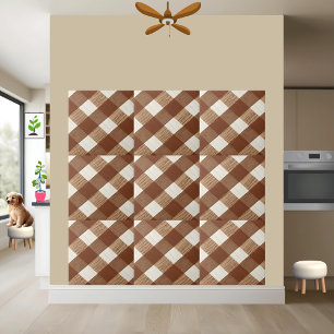 Stylish Brown and White Checkered Wood Grain Tile
