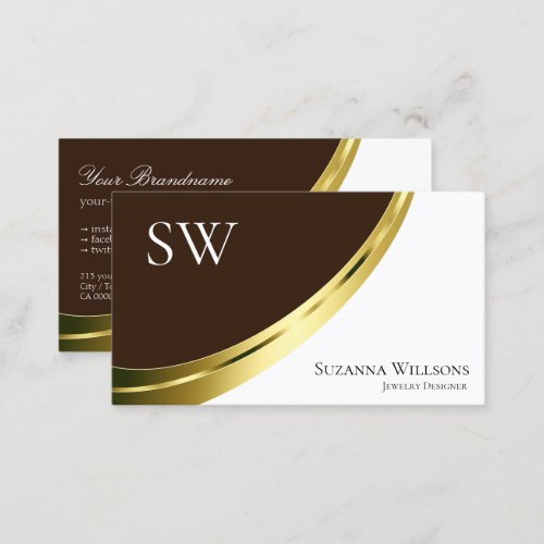 Stylish Brown and White Gold Decor with Monogram Business Card