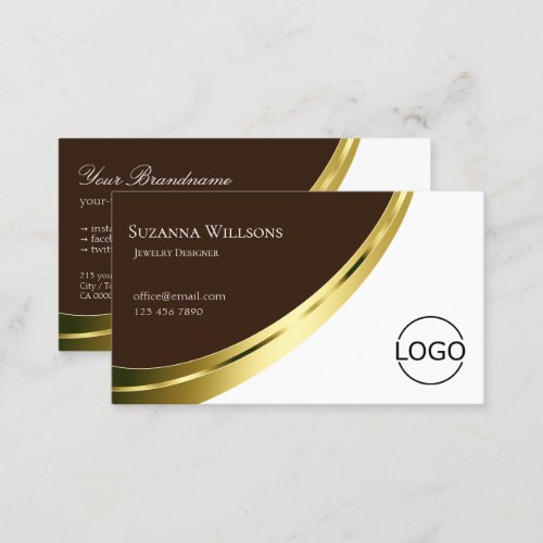 Stylish Brown and White Noble Gold Decor with Logo Business Card