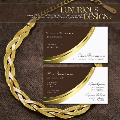 Stylish Brown and White with Decorative Gold Decor Business Card