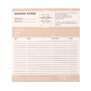 Stylish Brown Bakery Pastry Cake Order Form Notepad