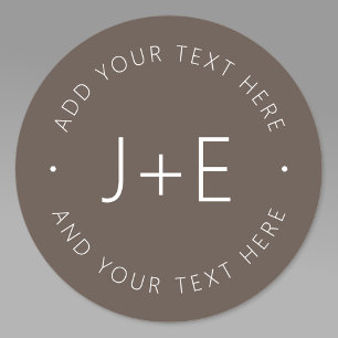 Stylish Brown DIY Couples Monogram & Editable Text Classic Round Sticker