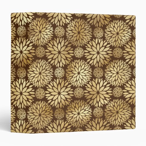 Stylish Brown  Gold Dahlias Pattern  3 Ring Binder