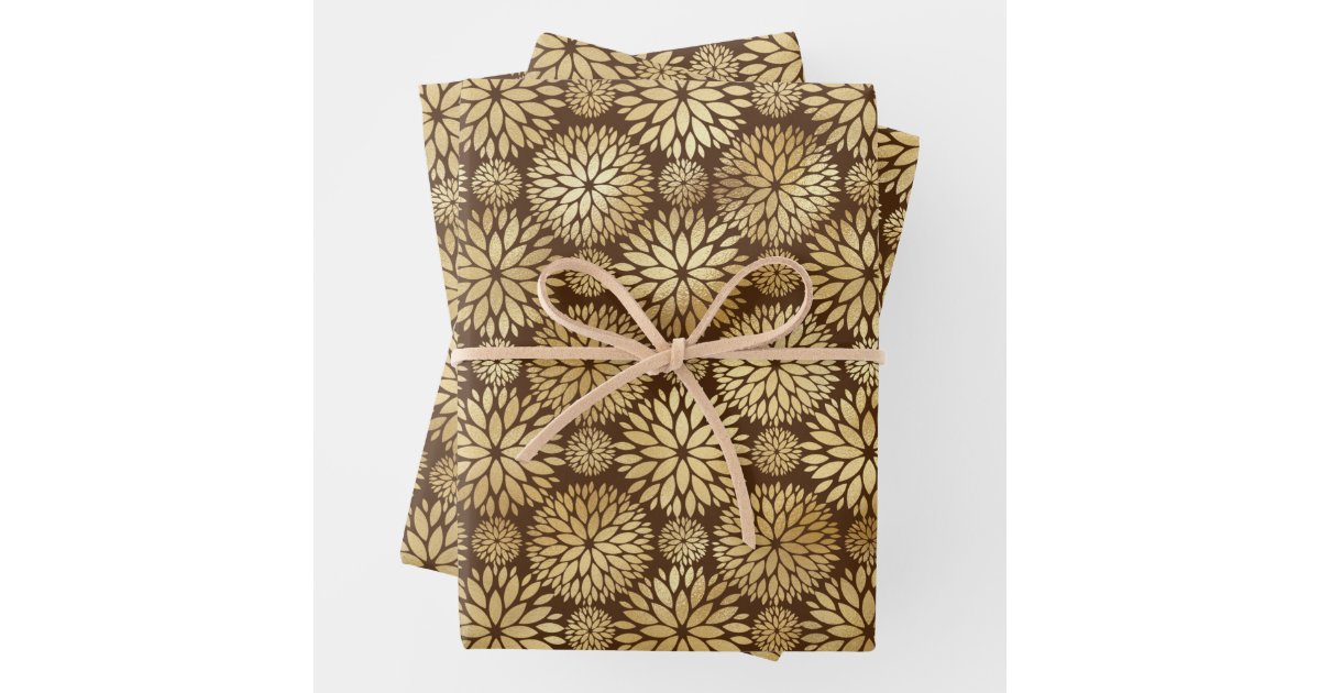 Gold Glitter Christmas Ornament Elegant Dark Brown Wrapping Paper | Zazzle