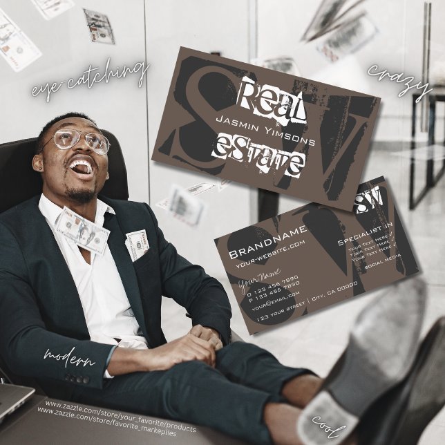 Stylish Brown Gray and White with Initials Modern Business Card (Creator Uploaded)