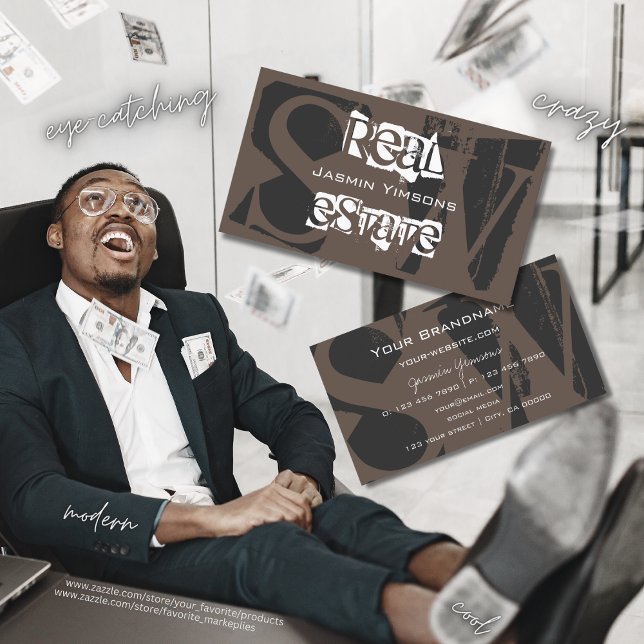 Stylish Brown Gray and White with Monogram Modern Business Card (Creator Uploaded)