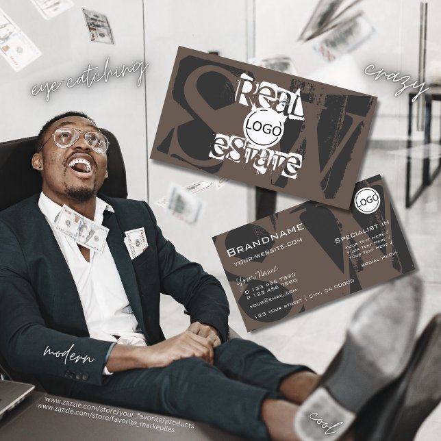 Stylish Brown Gray White with Logo and Monogram Business Card (Creator Uploaded)